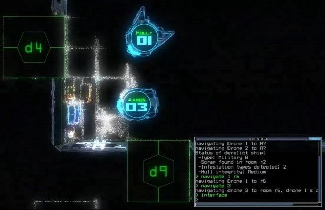 Screenshot from Duskers, a "modempunk" video game.
