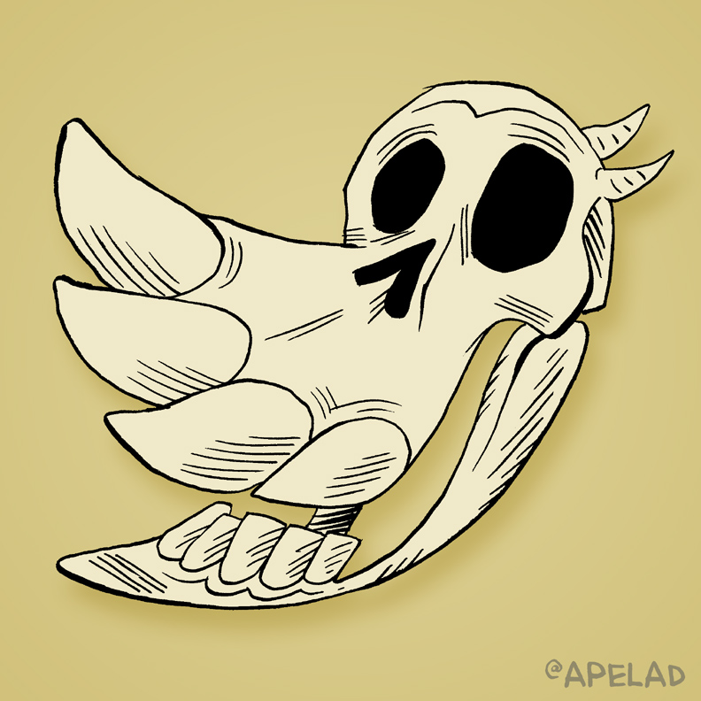 Twitter's logo as a skull, by Adam Koford.