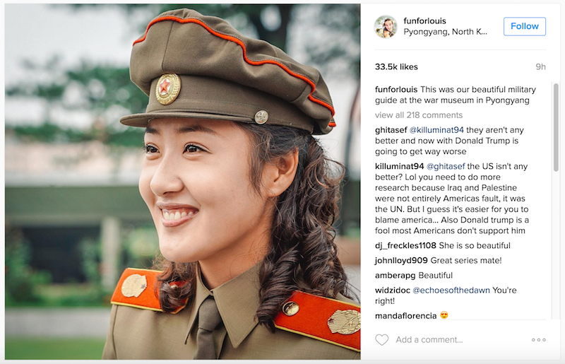 The "beautiful military guide at the war museum", praised by Louis Cole on Instagram.